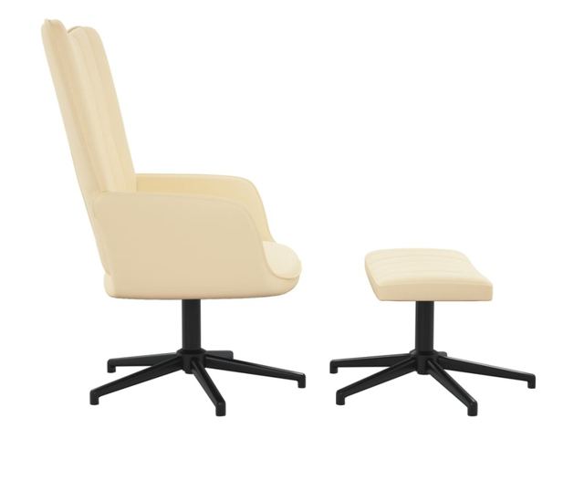 Stolica za opuštanje s tabureom, bijela krem, baršun