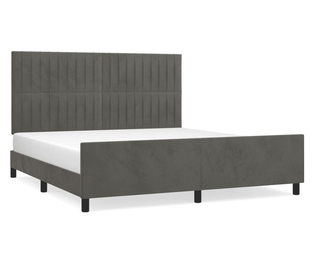 Рамка за легло с табла, тъмносива, 160x200 см, кадифе - 2