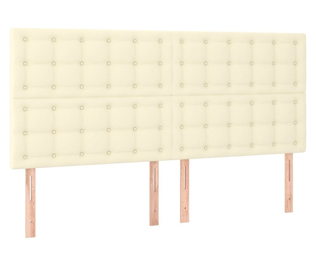 LED Табла за легло, кремаво, 160x5x118/128 см, изкуствена кожа - 4