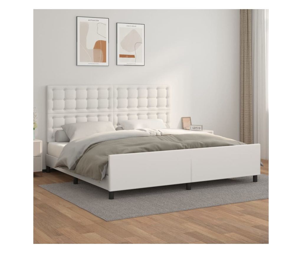 Рамка за легло с табла, бяла, 200x200 см, изкуствена кожа - 4