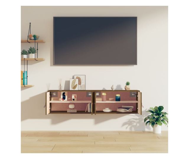 Wall Cabinets 2 pcs Honey Brown 60x30x30 cm Solid Pinewood