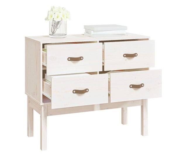 Dulap consolă, Alb, 90x40x78 cm, lemn masiv de pin