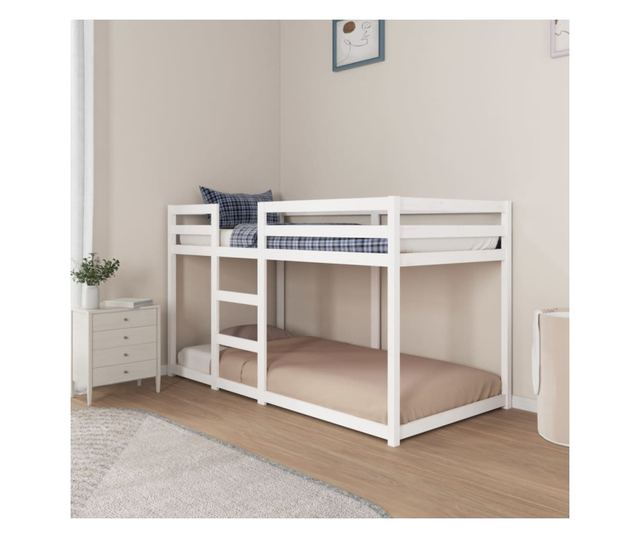 Двуетажно легло, бяло, 90x190 см, борово дърво масив