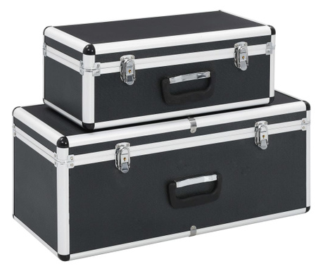 Куфари за съхранение, 2 бр, черни, алуминий