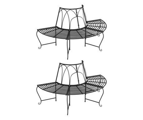 Bancă circulară de copac, 2 buc., negru, Ø159 cm, oțel