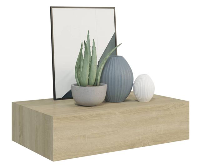 2 db tölgyszínű falra szerelhető fiókos polc 40 x 23,5 x 10 cm
