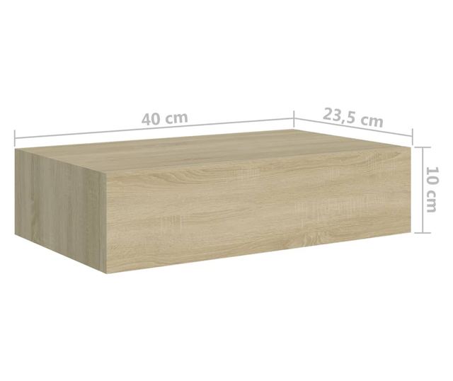 2 db tölgyszínű falra szerelhető fiókos polc 40 x 23,5 x 10 cm