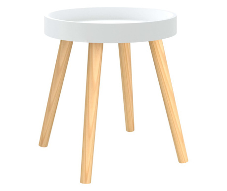3 szintes fehér szerelt fa/tömör fenyőfa kisasztal 38x38x40 cm