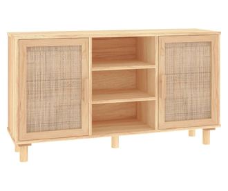 Komoda smeđa 105x30x60 cm masivna borovina i prirodni ratan
