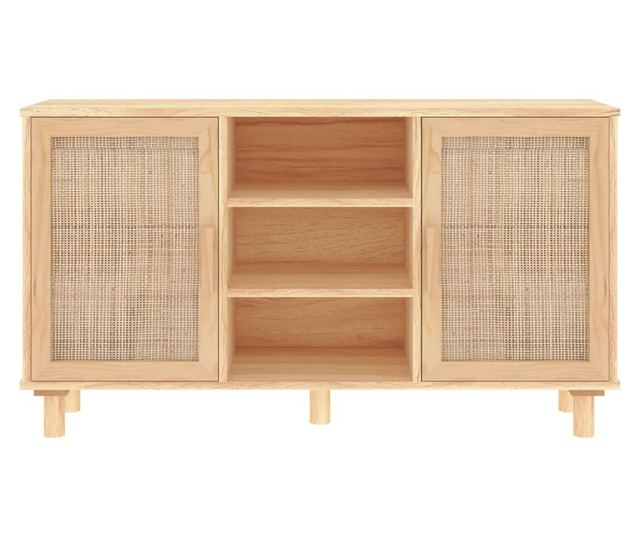 Komoda smeđa 105x30x60 cm masivna borovina i prirodni ratan