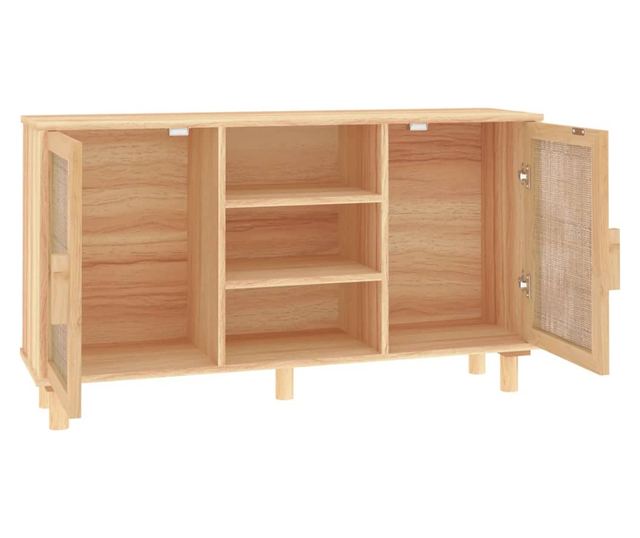 Komoda smeđa 105x30x60 cm masivna borovina i prirodni ratan