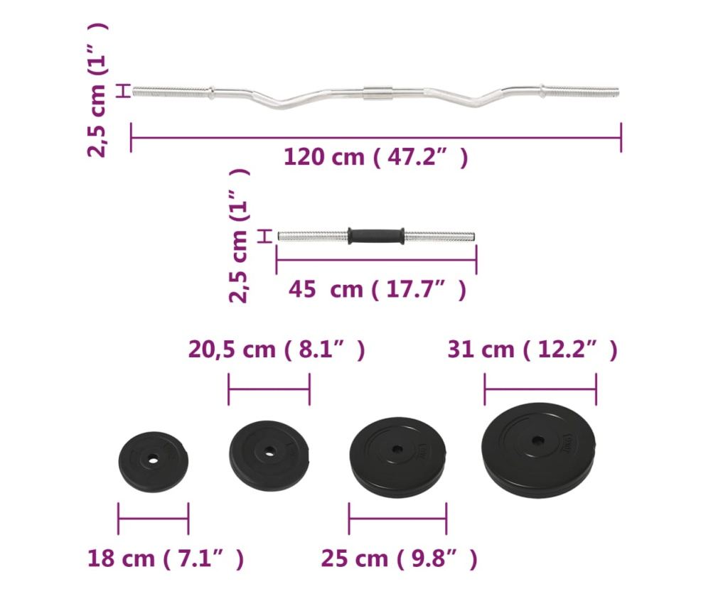 Dvoručni i jednoručni uteg s pločama 60 kg - 10