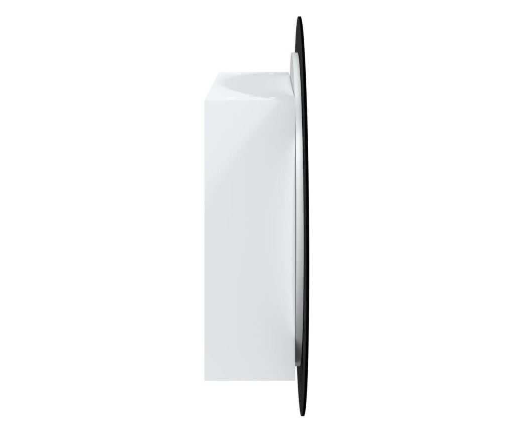 Шкаф за баня с кръгло огледало и LED, бял, 54x54x17,5 см - 8