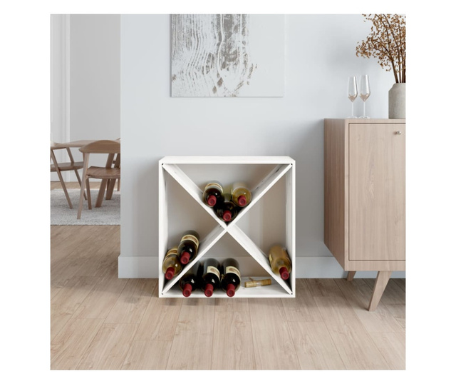 Шкаф за вино, бял, 62x25x62 см, борово дърво масив