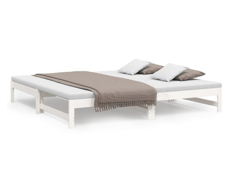 Izvlečna dnevna postelja bela 2x(80x200) cm trdna borovina
