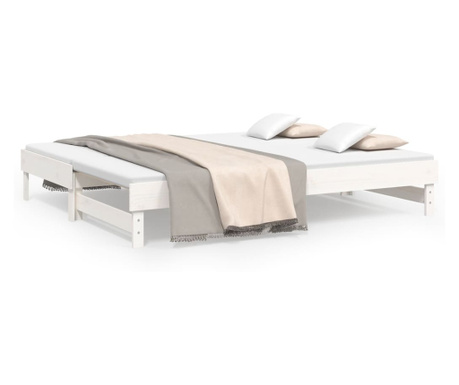 Izvlečna dnevna postelja bela 2x(100x200) cm trdna borovina