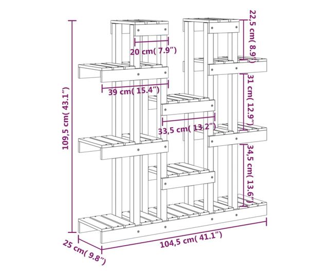 Stalak za biljke 104,5 x 25 x 109,5 cm od masivne borovine