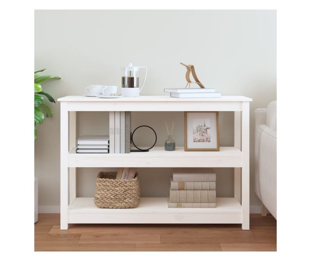 Masă consolă, alb, 110x40x74 cm, lemn masiv de pin