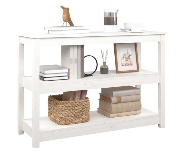 Masă consolă, alb, 110x40x74 cm, lemn masiv de pin