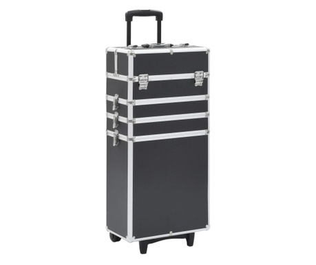 Куфар за грим на колелца, алуминий, черен