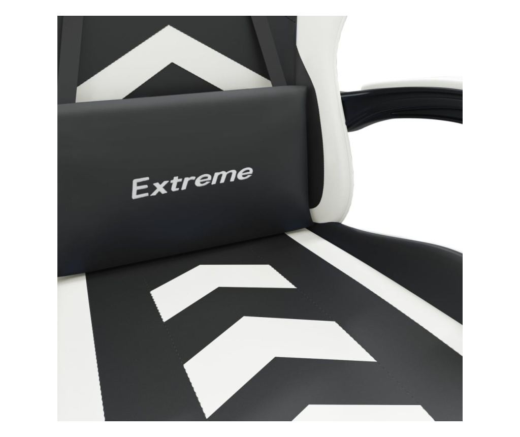 Геймърски стол с подложка за крака, черна/бяла еко кожа - 7