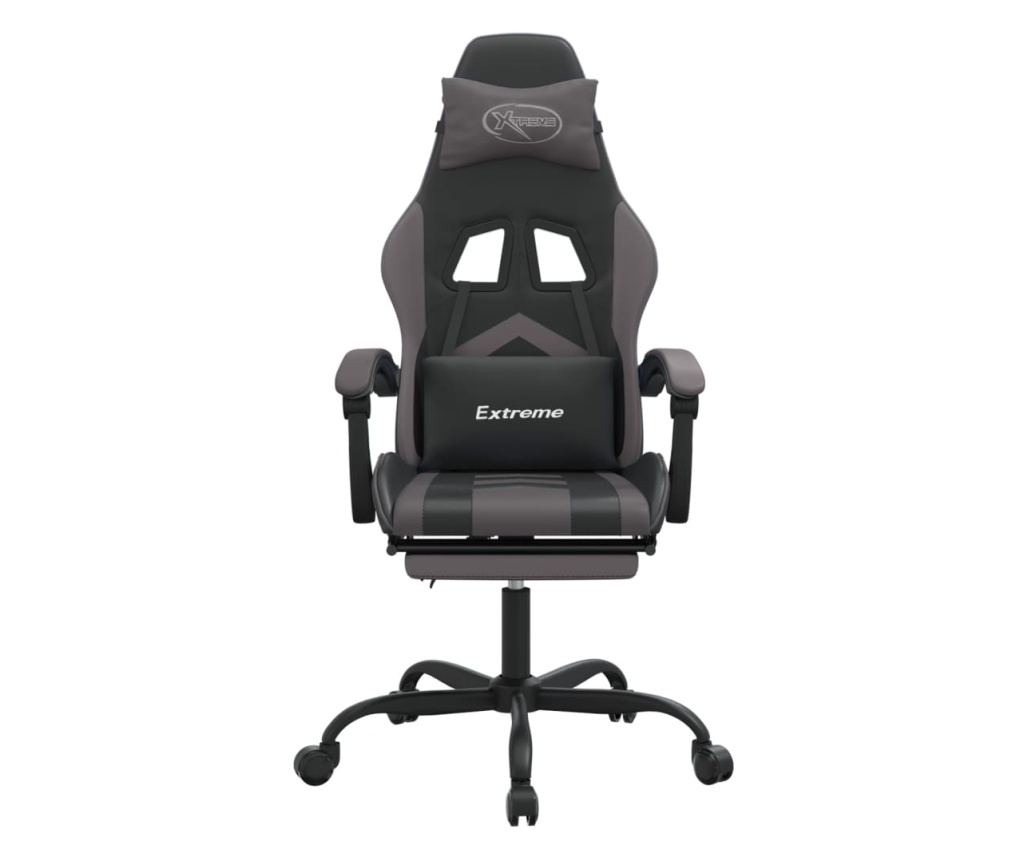 Въртящ се геймърски стол с подложка за крака, черна/сива еко кожа - 3