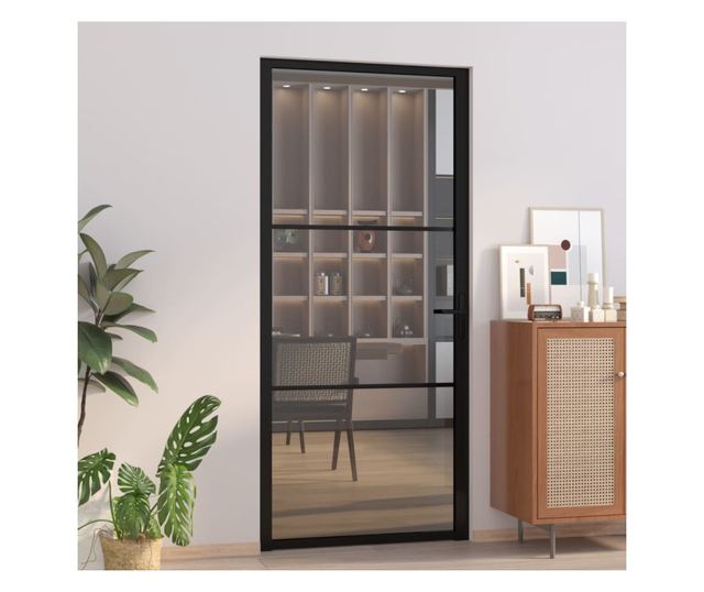 Notranja vrata 93x201,5 cm črna ESG steklo in aluminij
