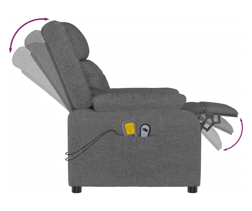 Електрически масажен стол с функция за накланяне, тъмносив, плат - 7