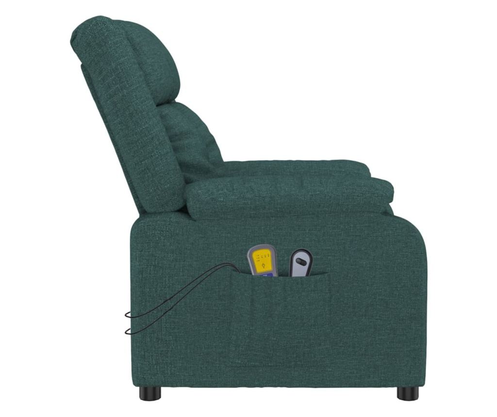 Fotoliu de masaj electric, verde închis, material textil - 5