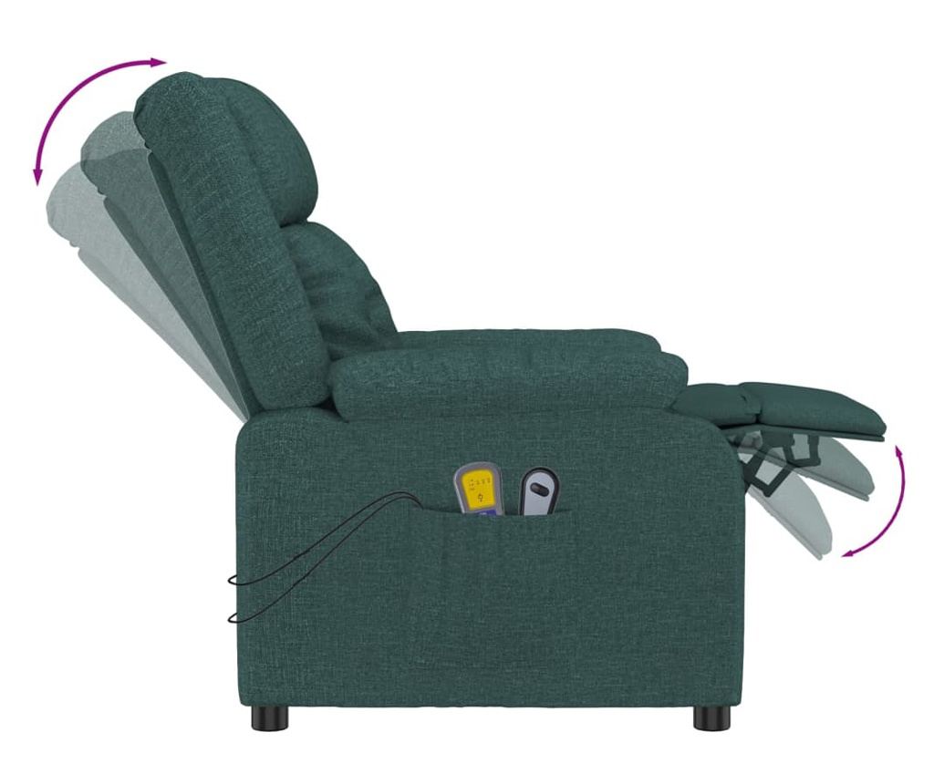 Fotoliu de masaj electric, verde închis, material textil - 7