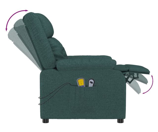 Електрически масажен фотьойл, тъмнозелен, текстилна материя