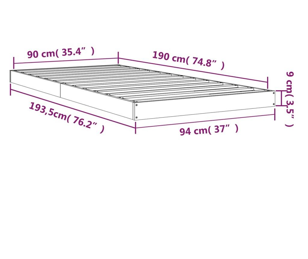 Cadru de pat Single 3FT, 90x190 cm, lemn masiv de pin - 8