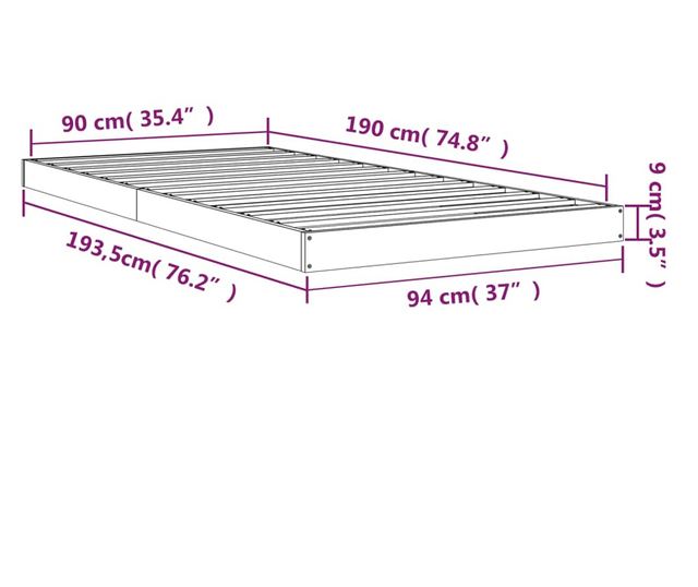 Рамка за единично легло 90x190 см, масивна бор.