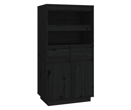 Висок шкаф, черен, 60x40x116,5 см, борово дърво масив
