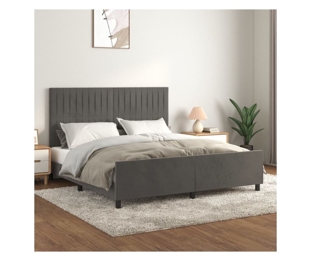 Рамка за легло с табла, тъмносива, 160x200 см, кадифе - 3