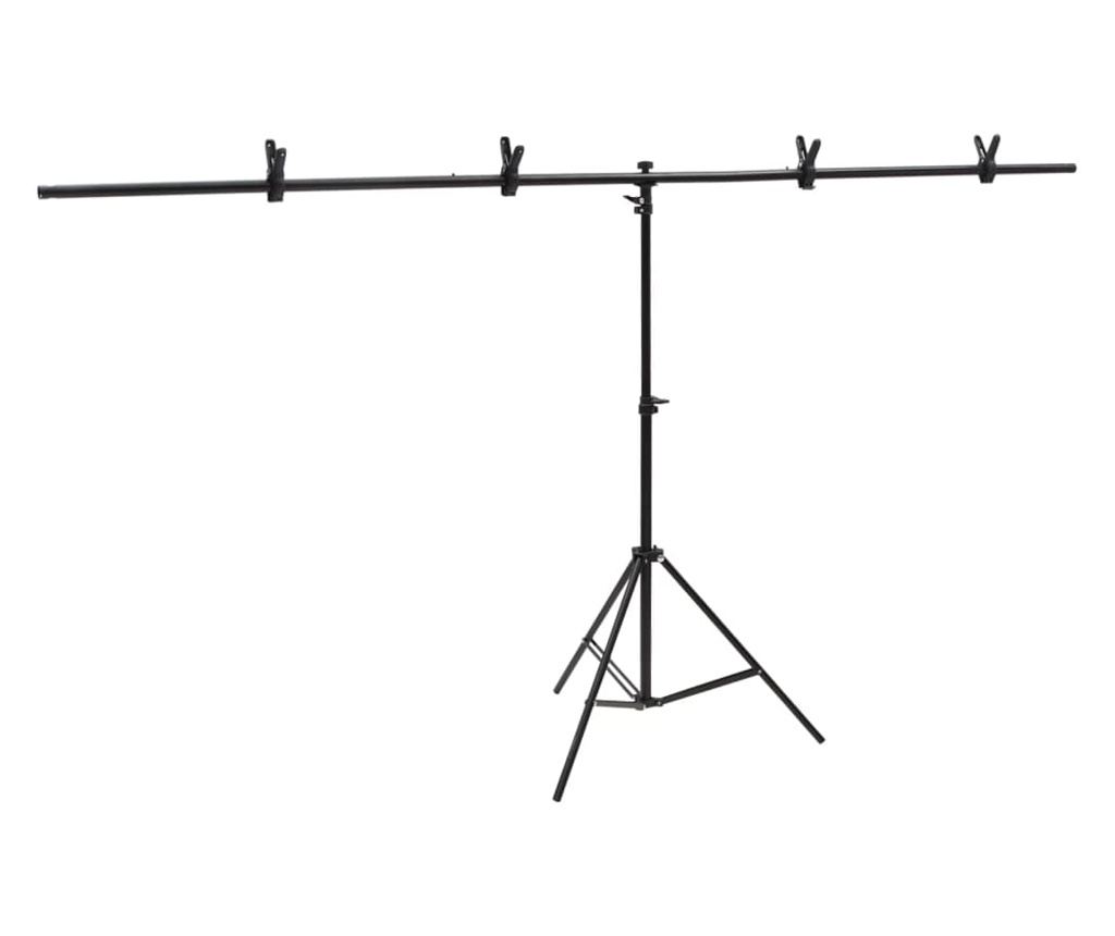 Stalak za pozadinu u obliku slova T crni 201x60x(70-200) cm - 2