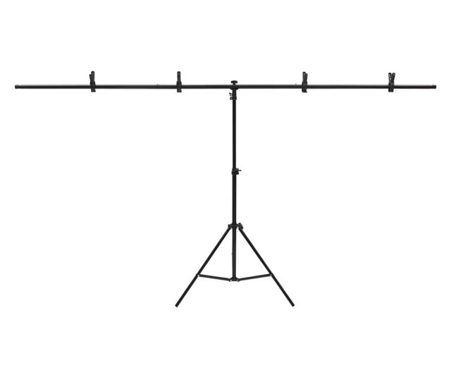 Stalak za pozadinu u obliku slova T crni 201x60x(70-200) cm