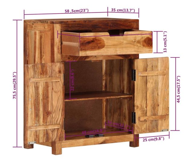 Služavka, 58,5x35x75,5 cm, masivno drvo akacije
