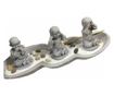Set decorativ Zen cu suport pentru lumanari si betisoare parfumate cu 3 statuete Buddha, Nu vad, Nu aud, Nu vorbesc, gri