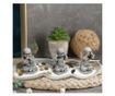 Set decorativ Zen cu suport pentru lumanari si betisoare parfumate cu 3 statuete Buddha, Nu vad, Nu aud, Nu vorbesc, gri