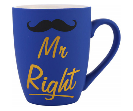 Керамична чаша Pufo Mr Right за кафе или чай, 360 ml, синя