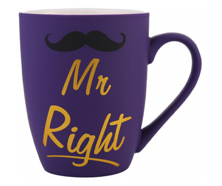 Pufo Mr Right матова керамична чаша, за кафе или чай, 360 мл, лилава