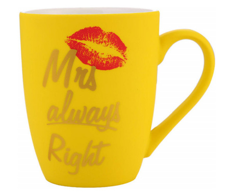 Керамична чаша Matte Pufo Mrs Right, за кафе или чай, 360 мл, жълта