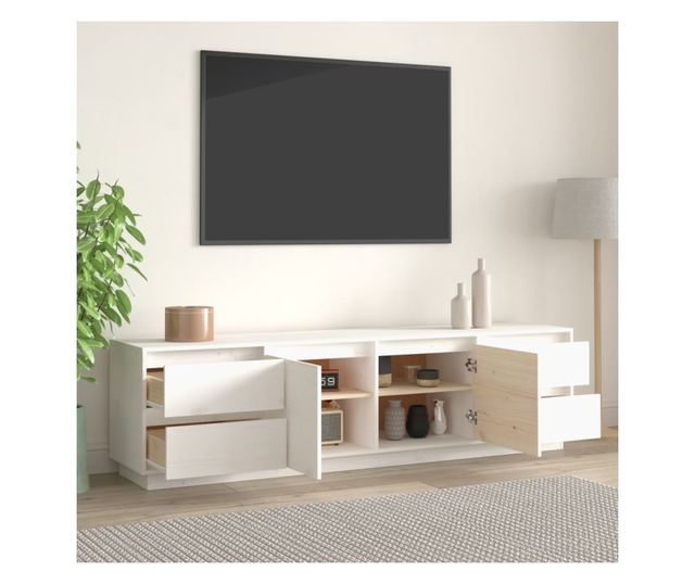 Comodă TV, alb, 176x37x47,5 cm, lemn masiv de pin