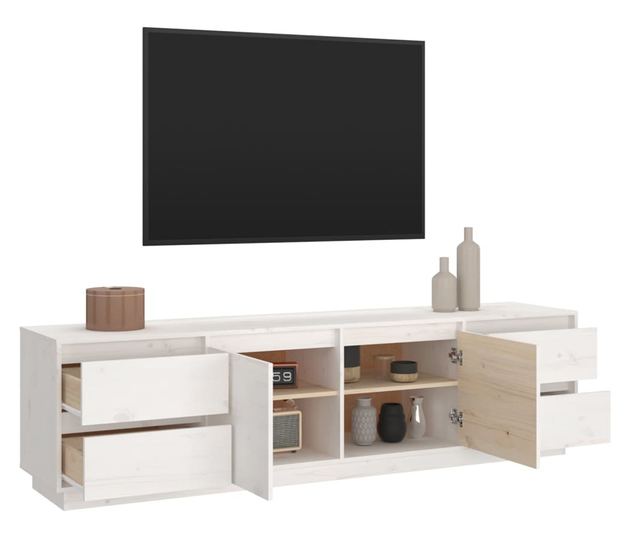 Comodă TV, alb, 176x37x47,5 cm, lemn masiv de pin