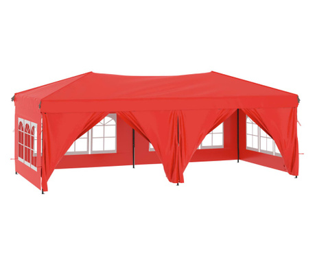 Сгъваема парти шатра със странични стени, червена, 3x6 м