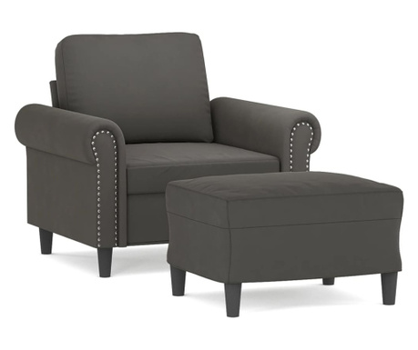 Fotelj s stolčkom za noge temno siv 60 cm žamet