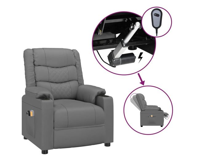 Električna masažna fotelja, siva, eko koža