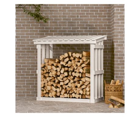 Firewood Rack, White, 108x64.5x109cm, Solid Pine Wood