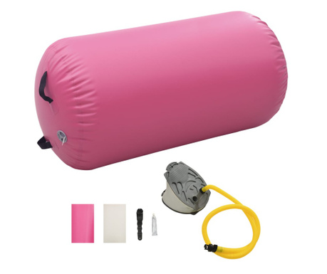 Rulou de gimnastica gonflabil cu pompa, roz, 120 x 75 cm, PVC